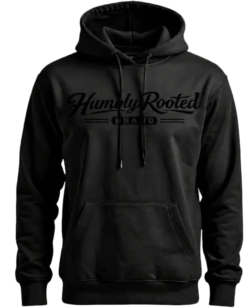 Humbly Rooted Brand Black on Black 3D Silicone Script Logo Hoodie