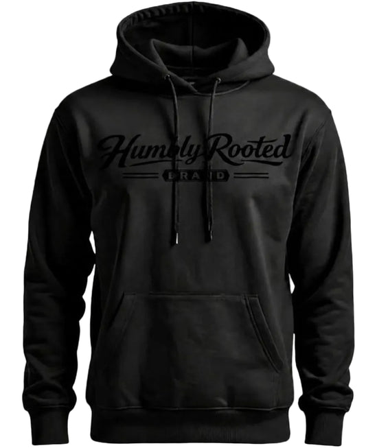 Humbly Rooted Brand Black on Black 3D Silicone Script Logo Hoodie