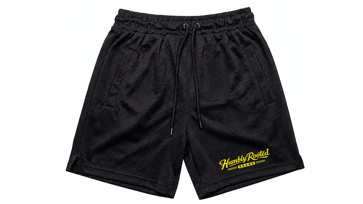 Humbly Rooted Brand Script Logo Mesh Shorts